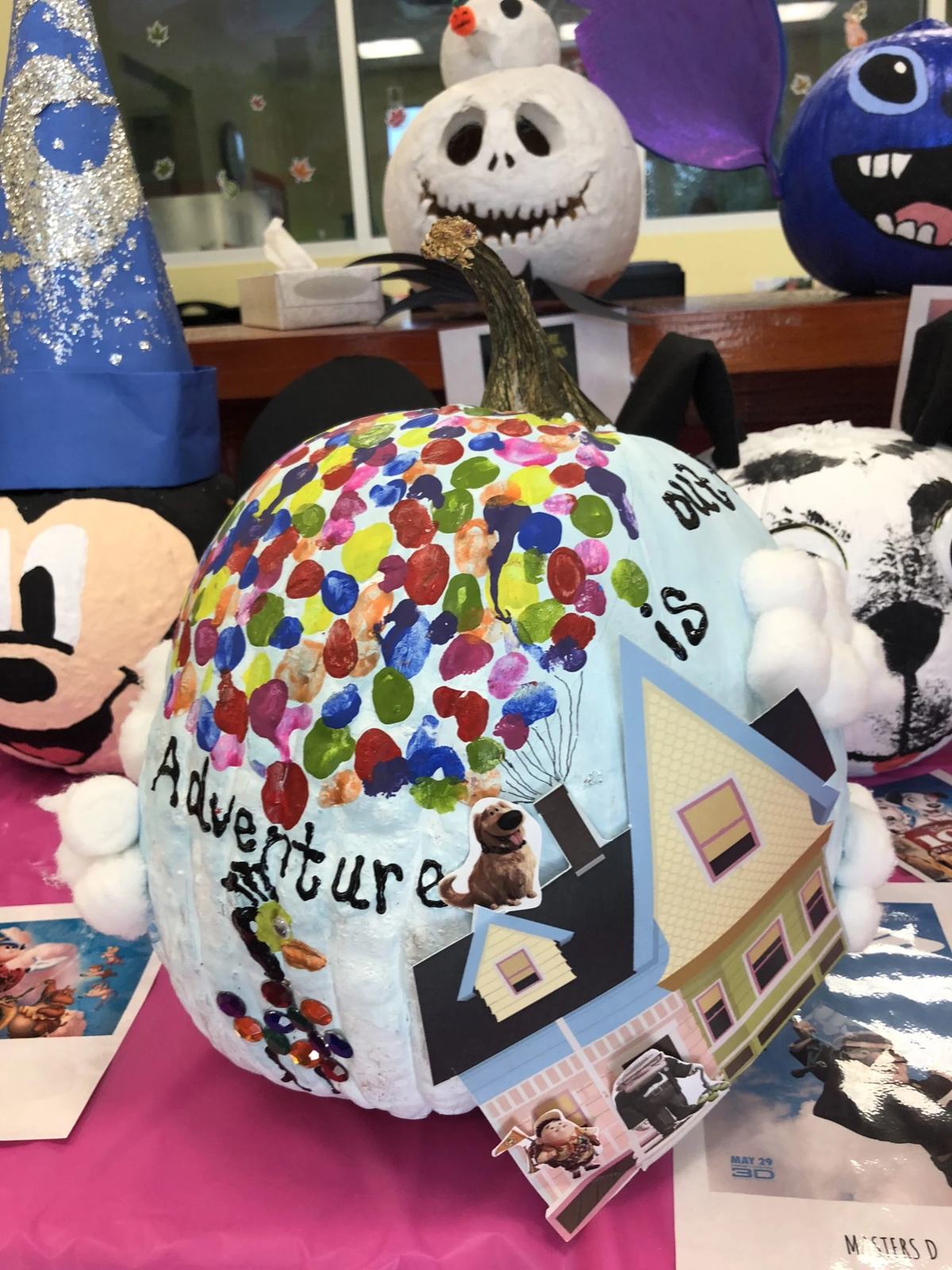Disney's UP! Painted pumpkin with paper print out with house.