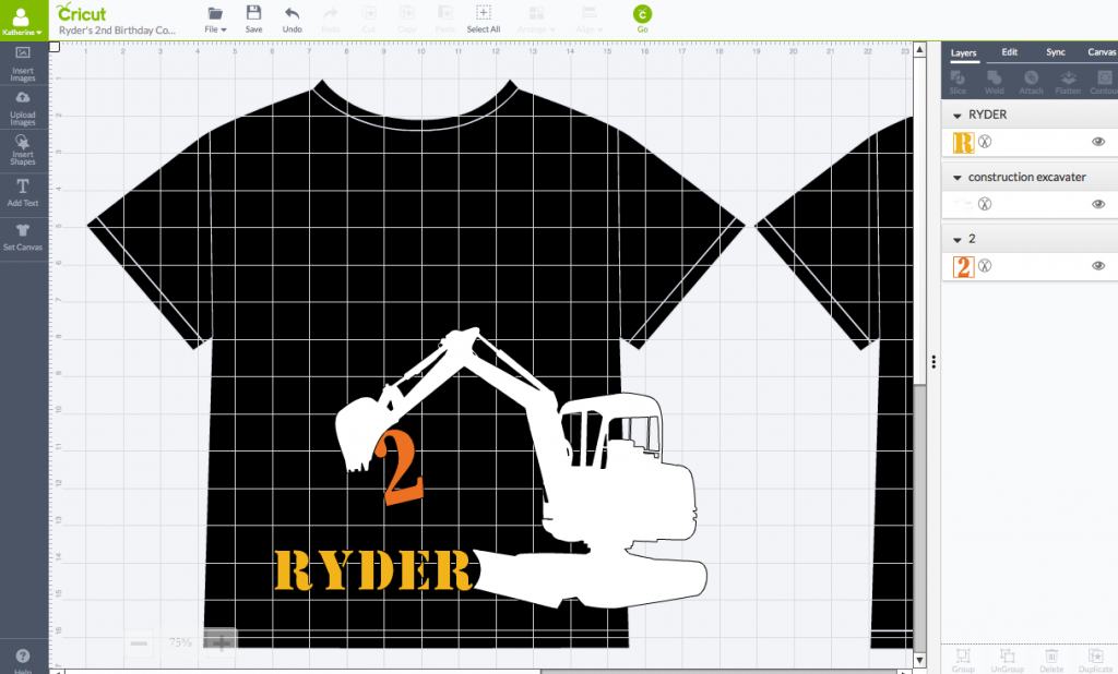 2nd Birthday Construction Shirt - Cricut Design Space Screen Shot