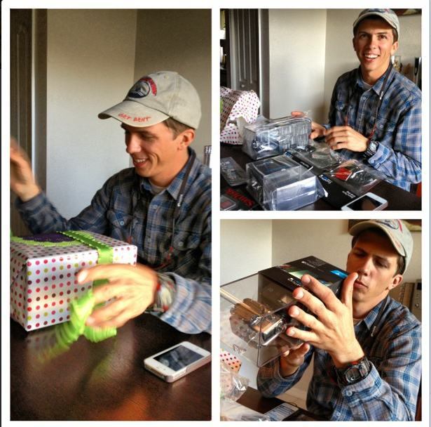 Mr. Woodsy opening his gift from gruro.com