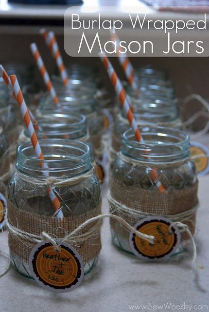 Burlap Wrapped Mason Jars