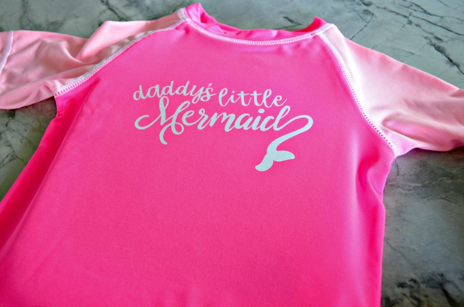 DIY Daddy's Little Mermaid Rash Guard Made with Cricut Maker and StrongBond Iron-On Vinyl