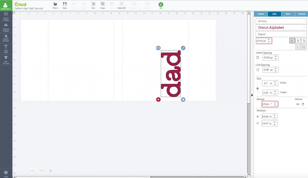 DIY Father's Day Journal Screenshot in Cricut Design Space