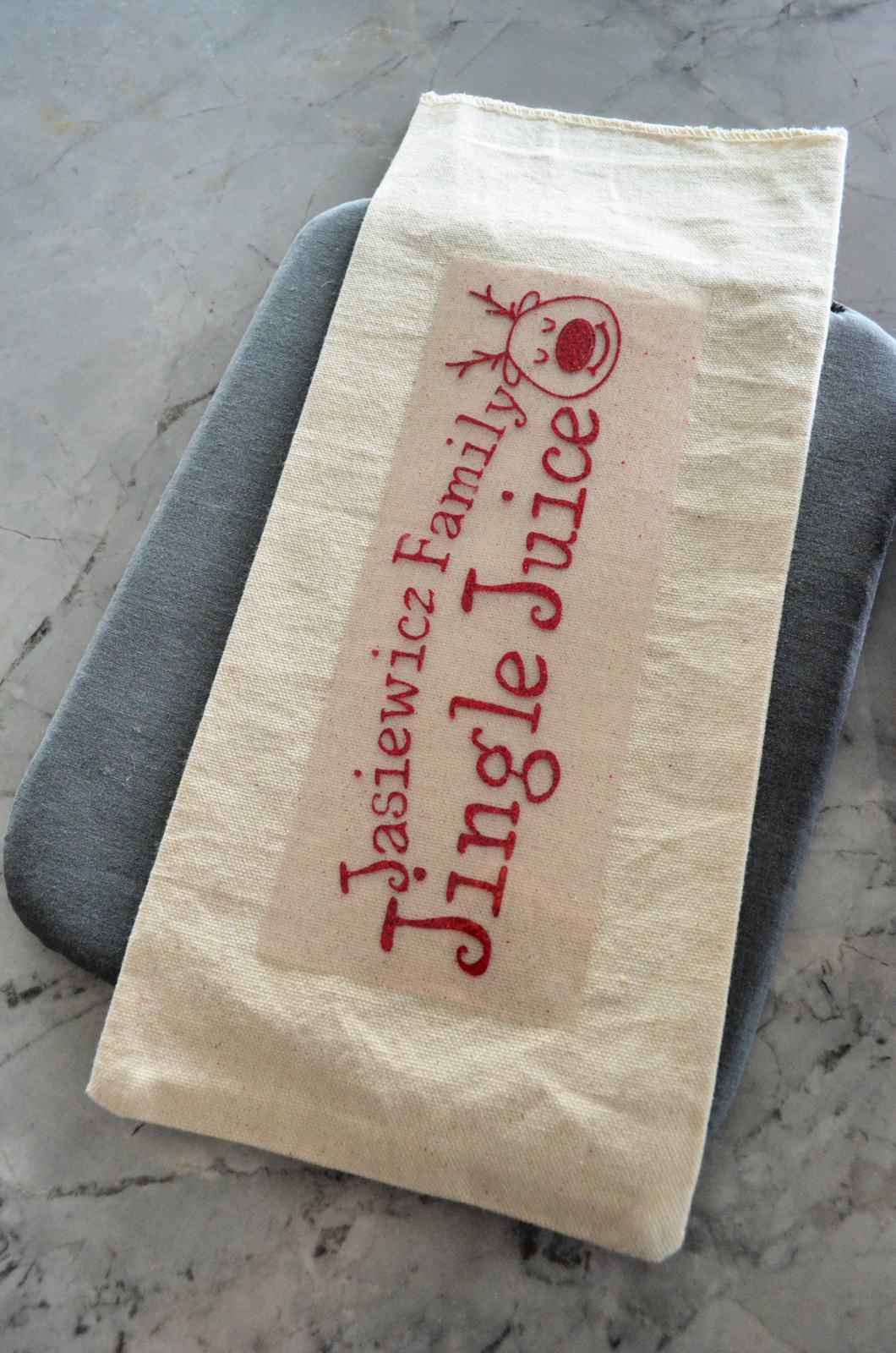 DIY Personalized Jingle Juice Wine Bag & Glasses with Cricut Iron-On Vinyl