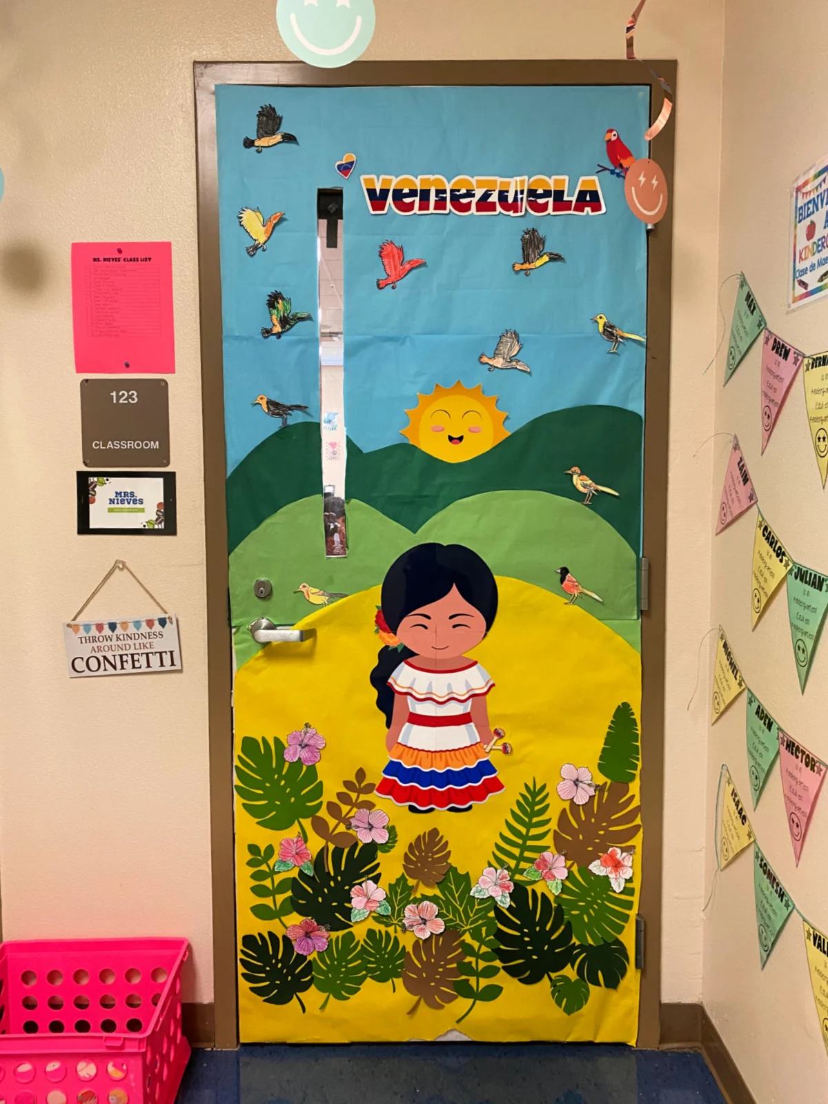 Mountainside door with a girl that says Venezuela.