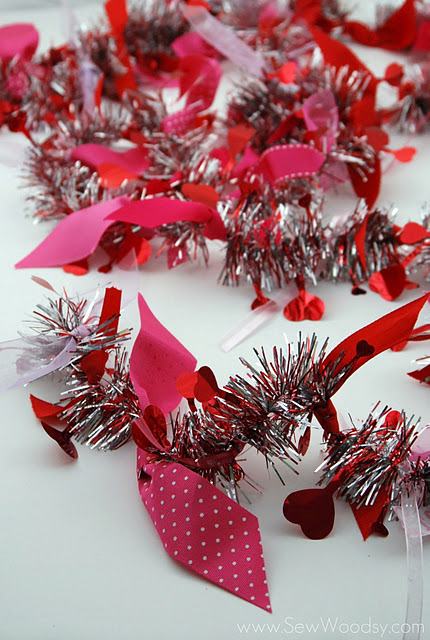 Close up of garland with ribbon tied to it.