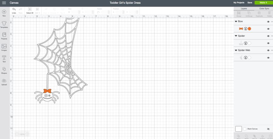 Toddler Girls DIY Spider Web Dress Cricut Design Space Screen Shot