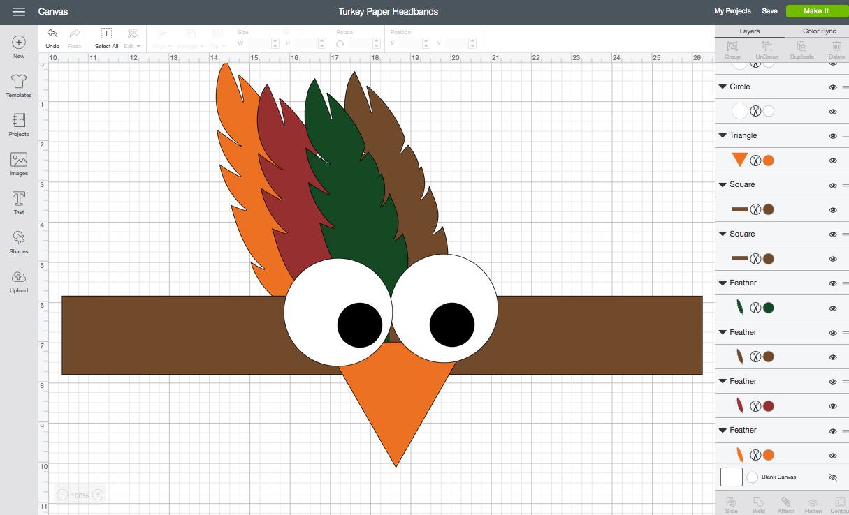 Turkey Headband Screenshot of Cricut Design Space.