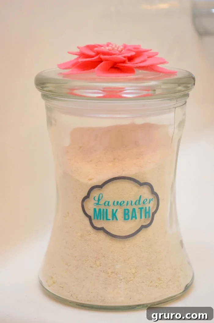 Craft a Custom Lavender Milk Bath 21 Aromatic DIY Lavender Milk Bath with personalized label