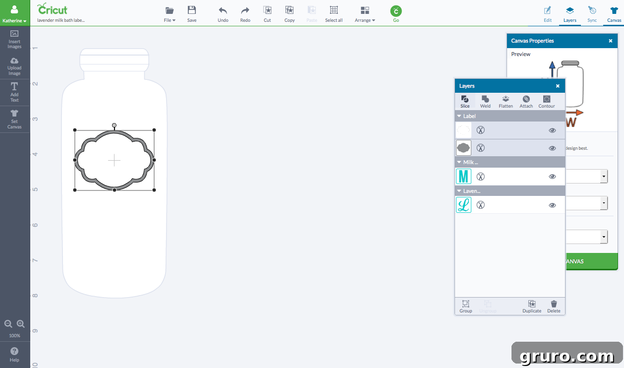 Craft a Custom Lavender Milk Bath 6 Using the Slice feature in Cricut Design Space for a decorative label border