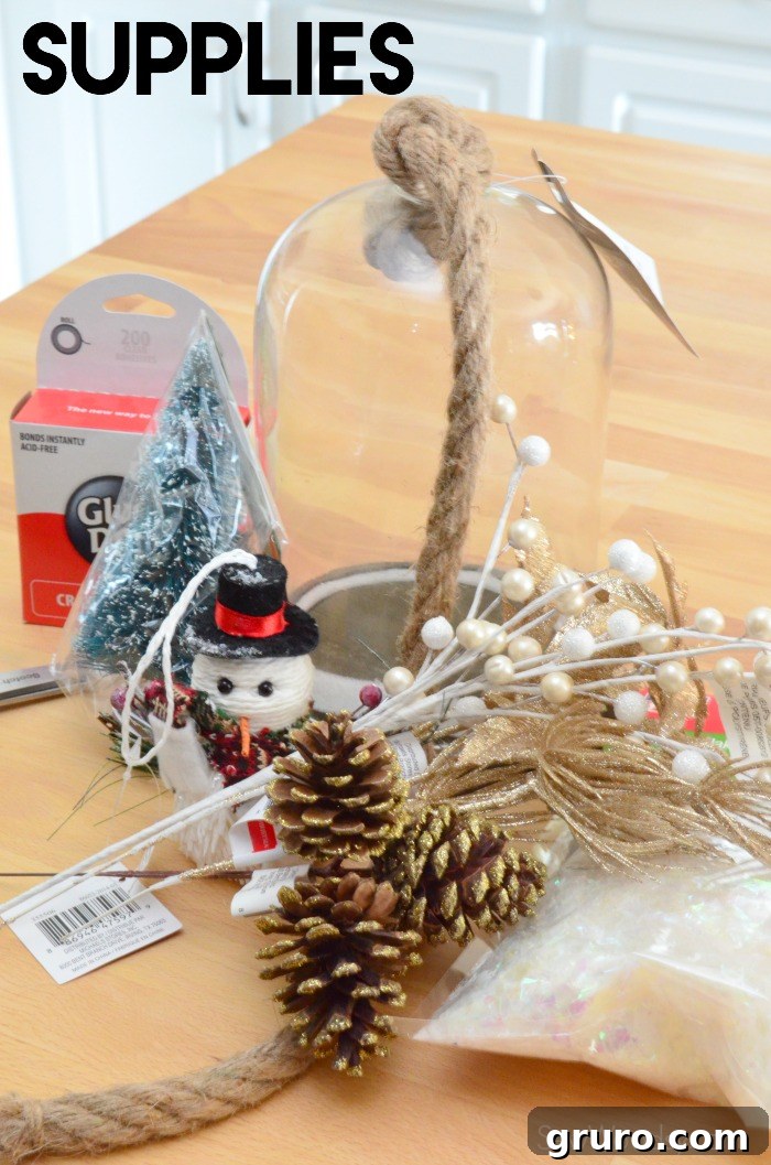 DIY Snowman Bell Jar supplies