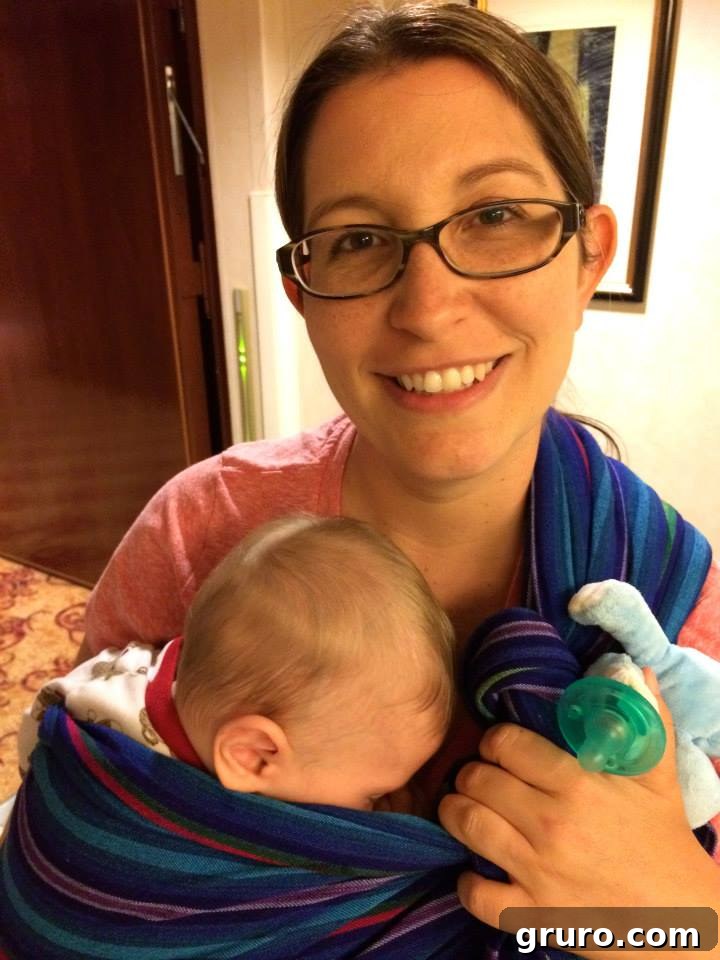 Tiny Traveler's Maiden Voyage 11 Infant Asleep in Sling on Cruise