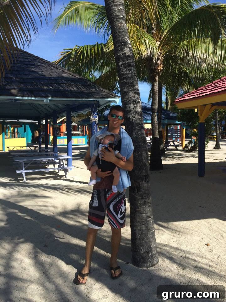 Tiny Traveler's Maiden Voyage 13 Infant Asleep in Carrier on Coco Cay