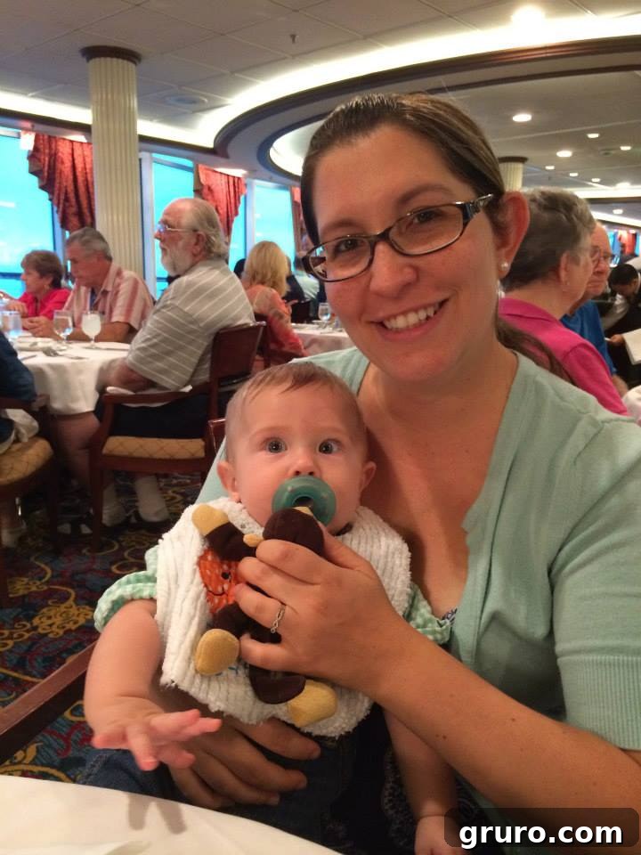 Tiny Traveler's Maiden Voyage 26 Infant at Dinner in Cruise Dining Room