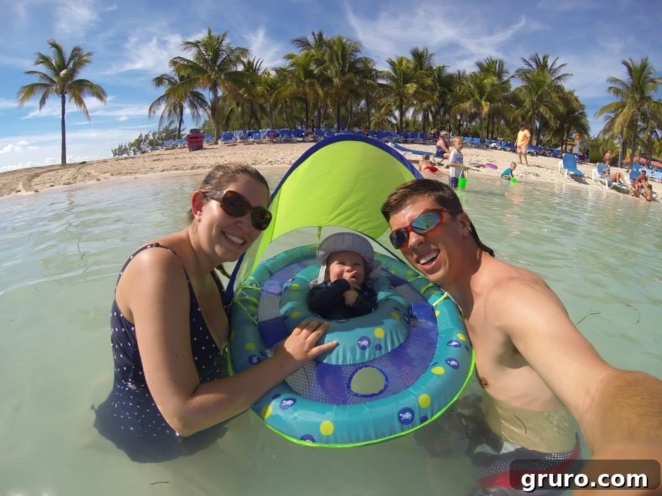 Tiny Traveler's Maiden Voyage 4 Family Photo on Coco Cay: Cruising with an Infant