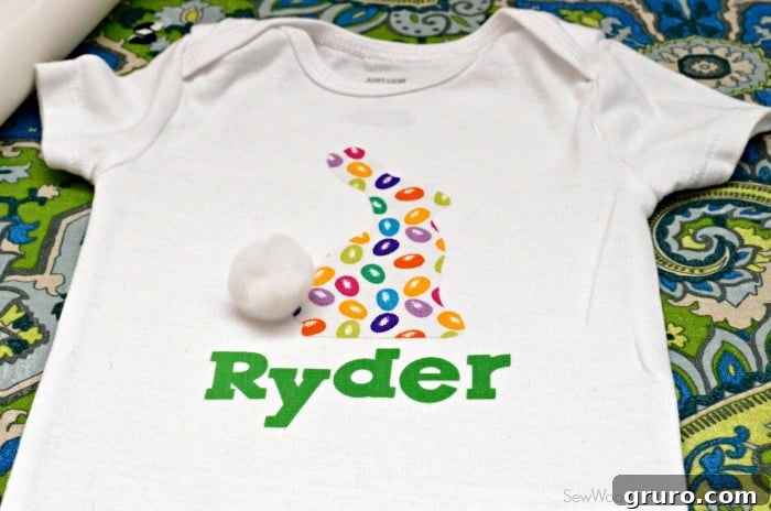 Create a Custom Easter Bunny Onesie with Their Name 9 Completed Easter Bunny Onesie with Fabric Appliqués