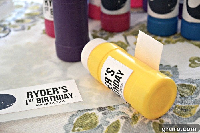 Applying Adhesive to DIY Birthday Bubble Favors