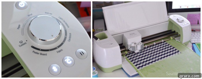 Cricut Explore machine cutting a fabric design for a first birthday onesie
