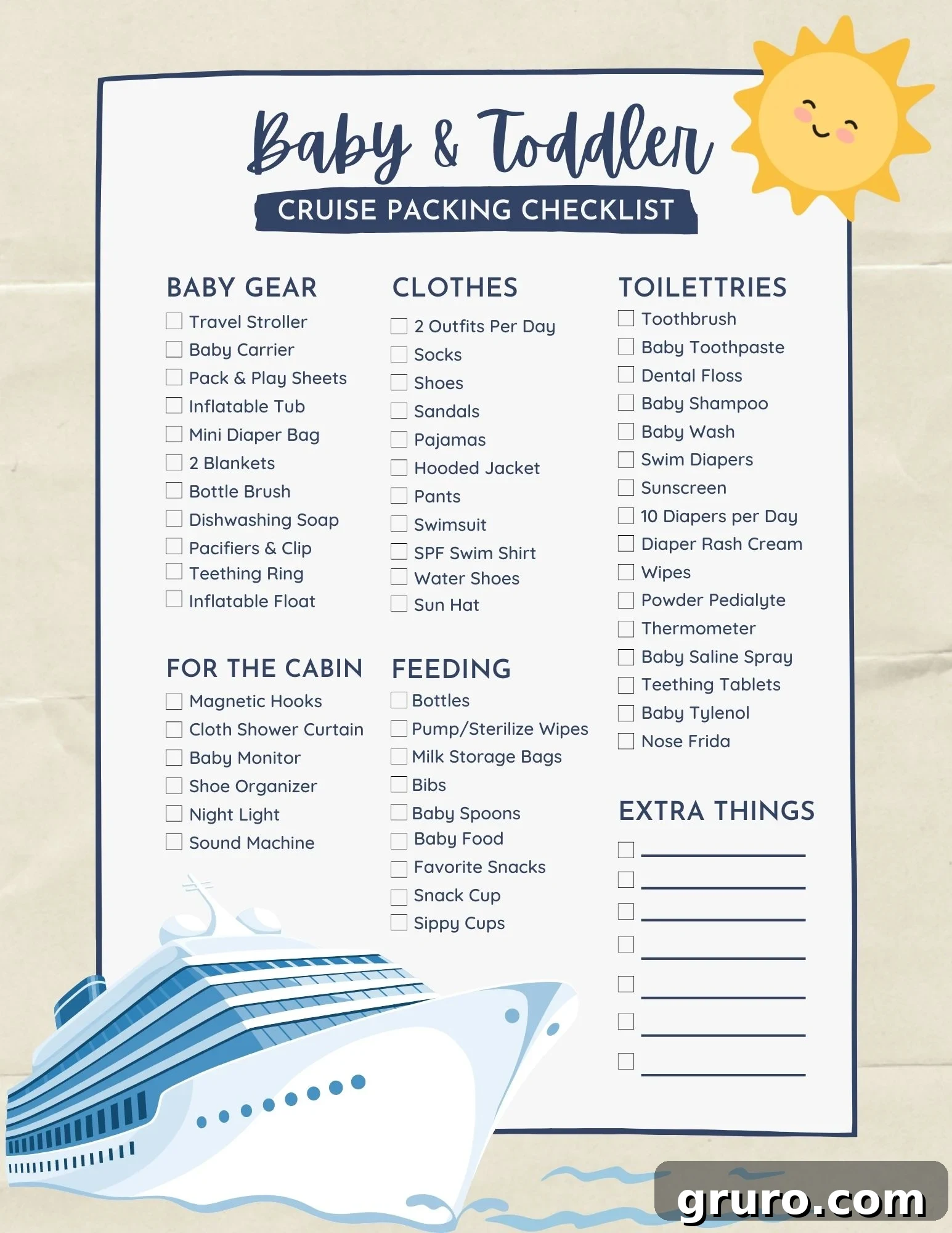 Baby and Toddler Cruise Packing Checklist graphic for download