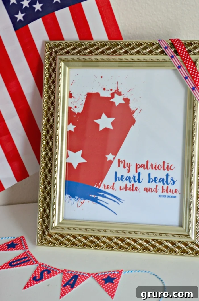 Free Printable: My Patriotic Heart Beats Red, White, and Blue - Perfect for 4th of July Decor