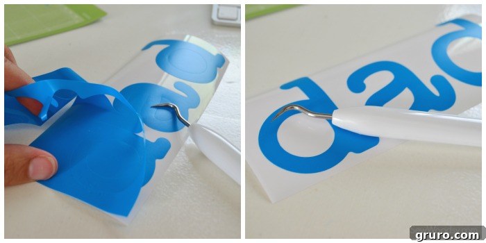 Close-up of cut vinyl for DIY Father's Day Journal before weeding