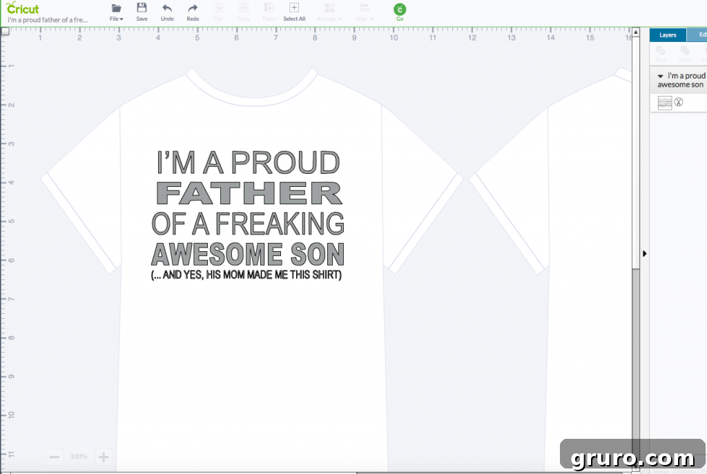 Importing 'Proud Father' T-shirt design into Cricut Design Space