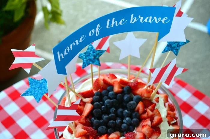 Full view of the festive patriotic cake topper