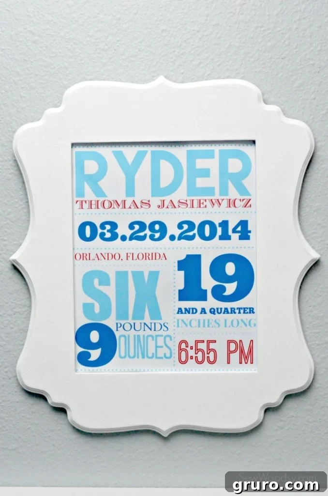 DIY Birth Announcement Subway Art and Painted Frame for Nursery