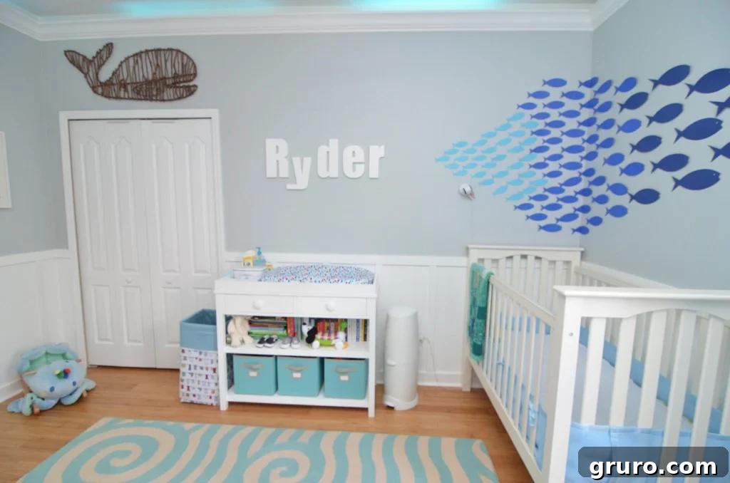 Gorgeous Whale Nursery with Playful Fish Wall Decals