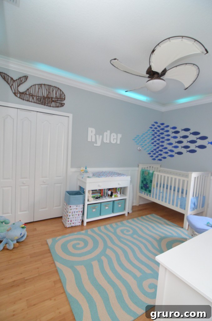 Warm and Inviting Whale Nursery with Recessed Lighting