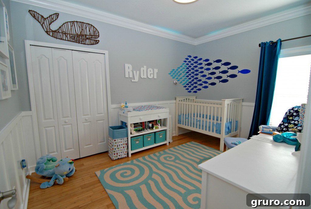 Adorable whale-themed nursery designed for a baby boy