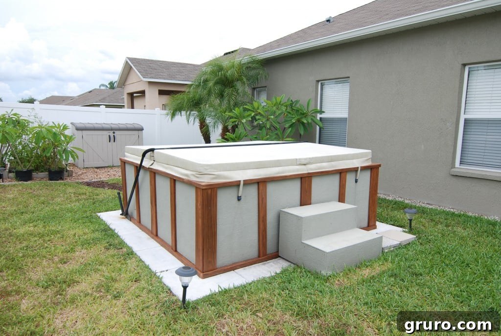 Integrated hot tub beautifully set into a custom wooden deck
