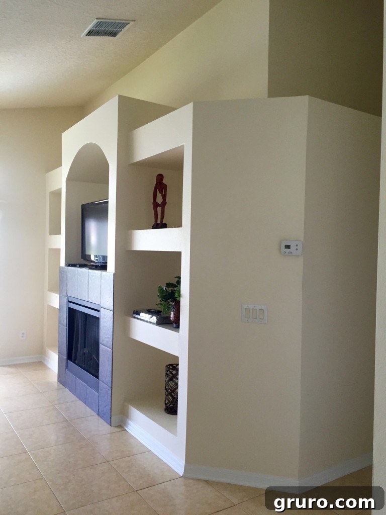 Drywall entertainment center that has been removed
