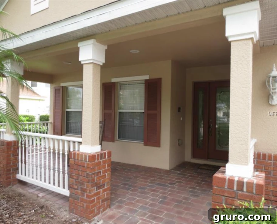 Our new home's spacious front porch for relaxation and decorating