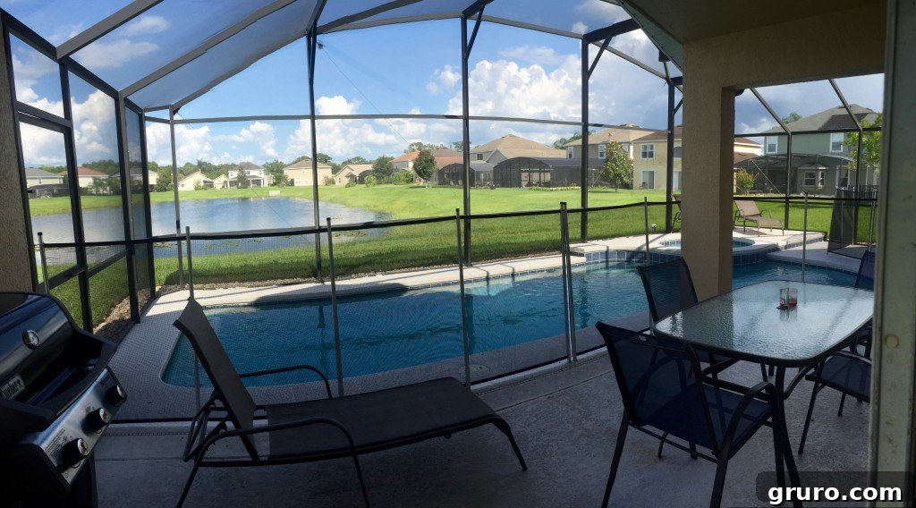 Our new swimming pool with a beautiful pond view