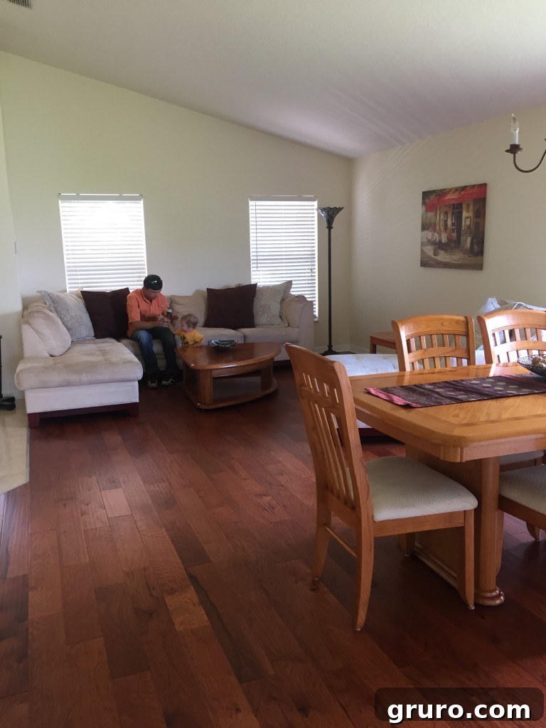 Formal living and dining room connected to the entryway