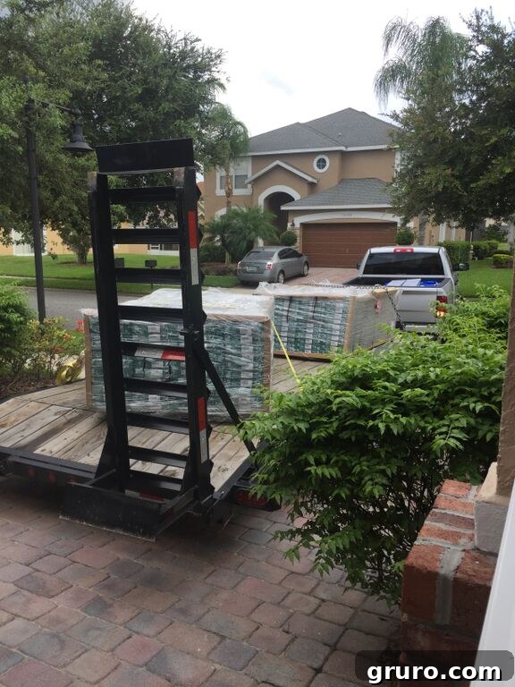 Transformation in Progress 4 Unloading 5300 pounds of bamboo hardwood flooring for home renovation