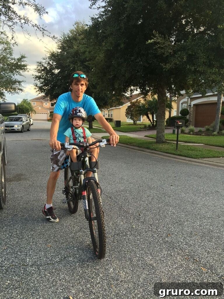 First family bike ride in a new neighborhood, a joyful moment of exploration and bonding