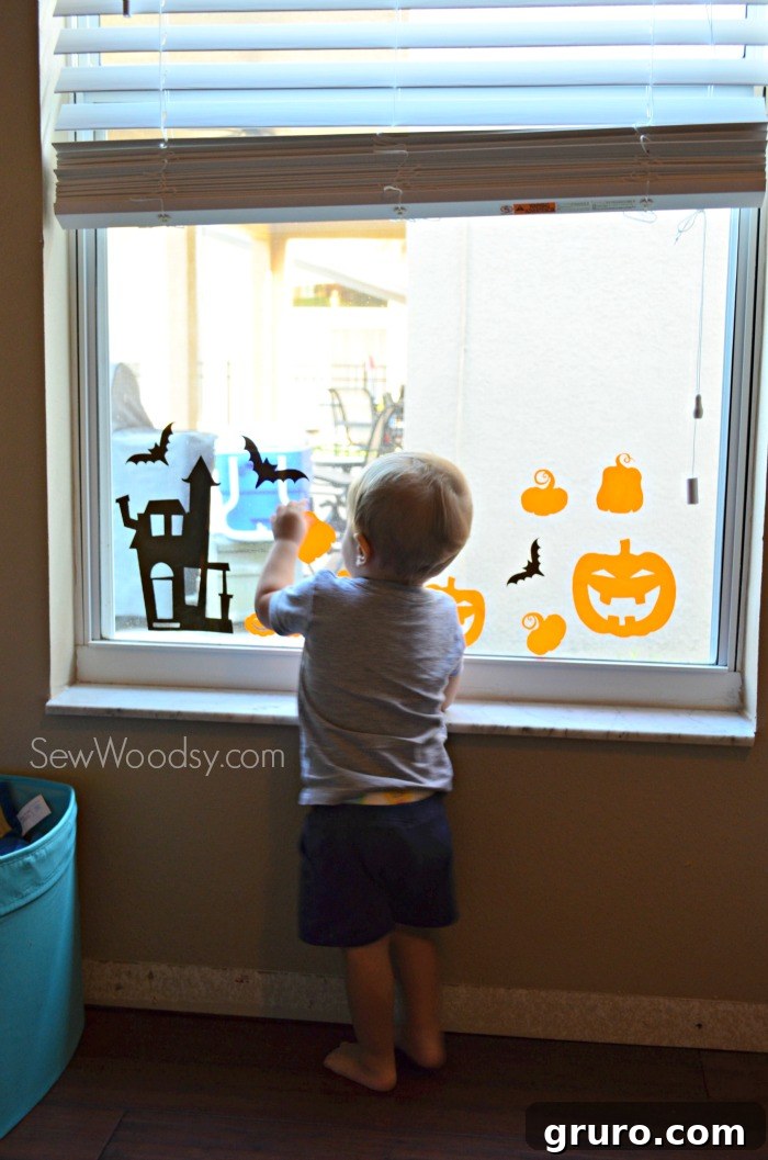 DIY Halloween Window Clings 6 - Decorating the Window