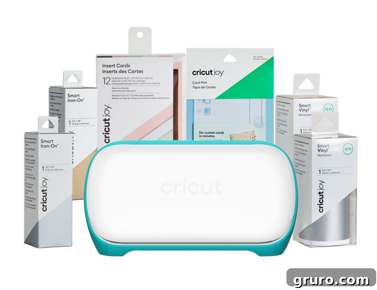 A vibrant blue Cricut Joy™ machine, prominently featured with a variety of accessories in the background, highlighting its compact design and project readiness.