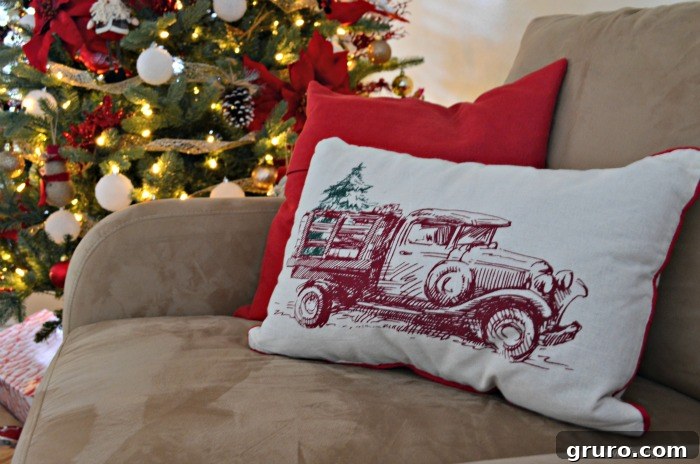 The Toddler-Proof Christmas Tree 11 Festive Vintage Truck Christmas Pillow from At Home