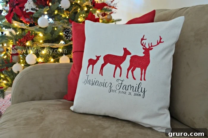 Finished DIY Deer Family Pillow Cover - Front View