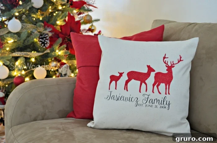 DIY Deer Family Pillow Cover - Full View
