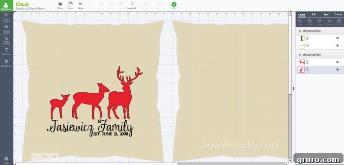Cricut Design Space Interface for Deer Family Pillow Creation