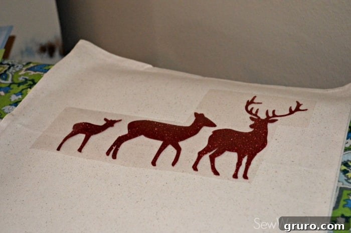 Pre-Pressing Deer Silhouette on Pillow Cover with Iron