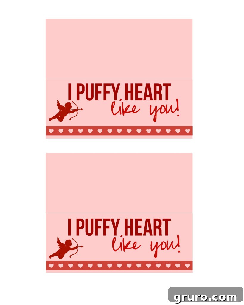 Puffy Heart Valentine goodie bag tags spread out