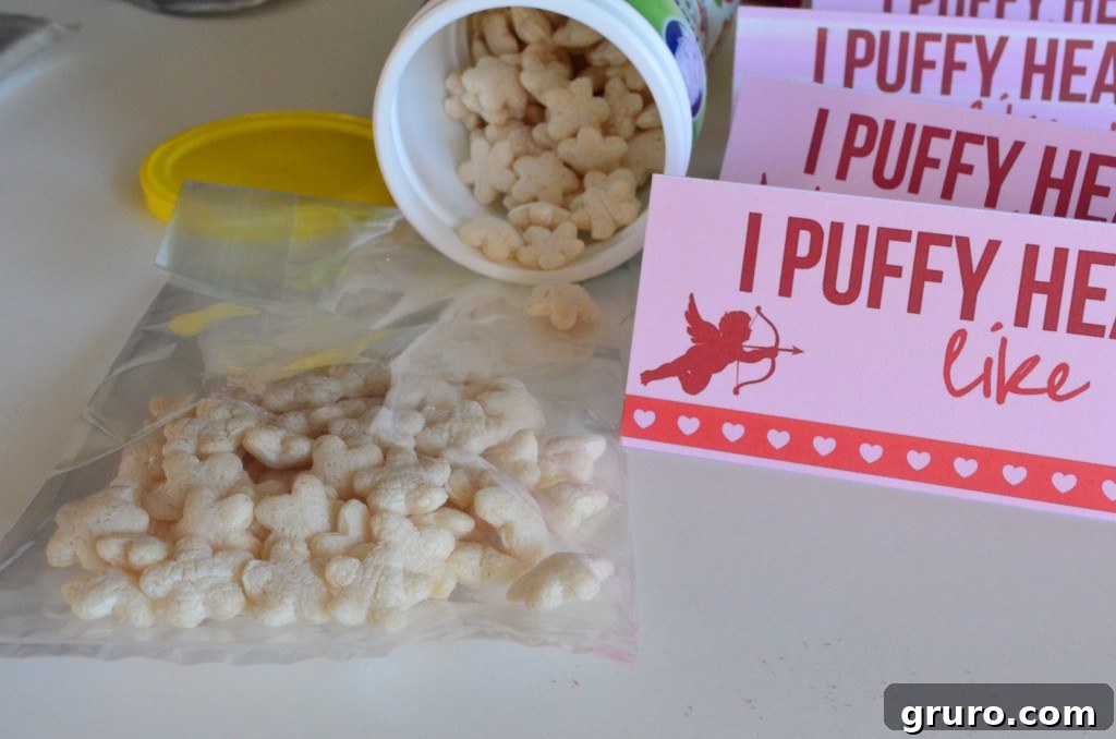 Filling plastic bags with baby puffs