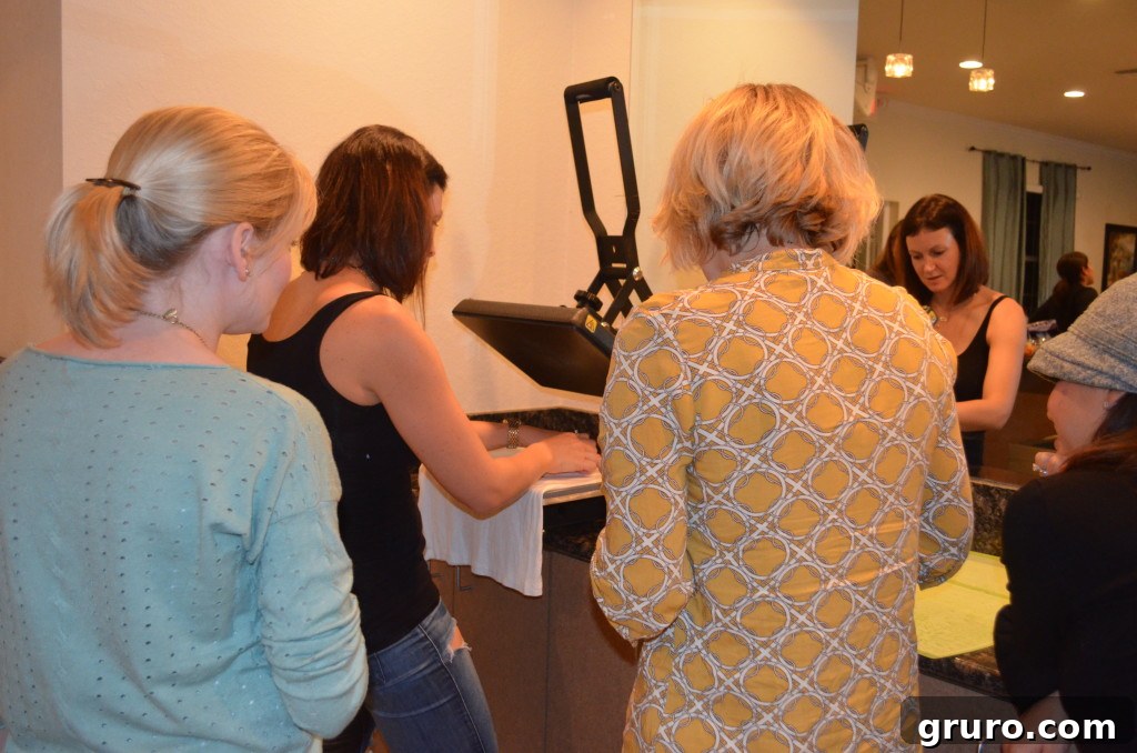 Throw a Spectacular Cricut Craft Party 12 Heat Press in Action at Craft Night