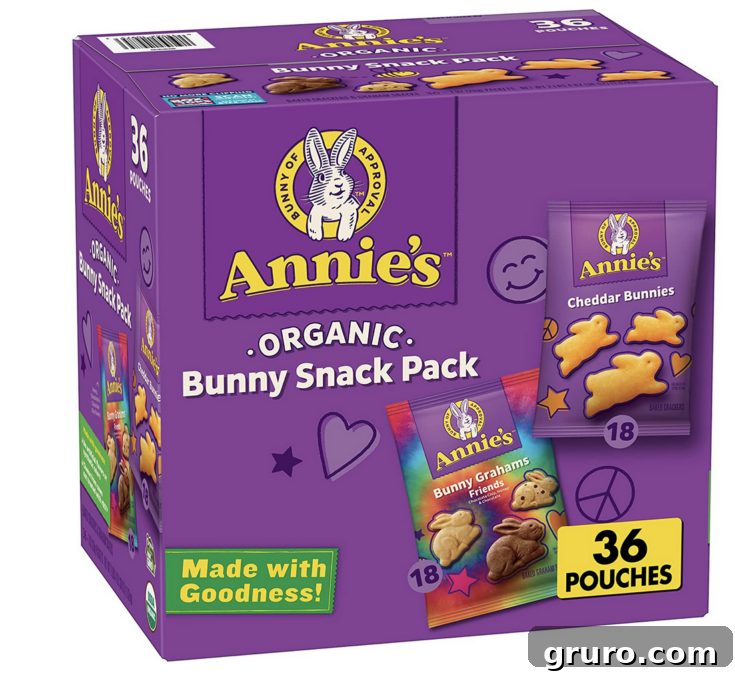 Annie's Cheddar Bunnies and Bunny Grahams, wholesome rabbit-shaped snack crackers.