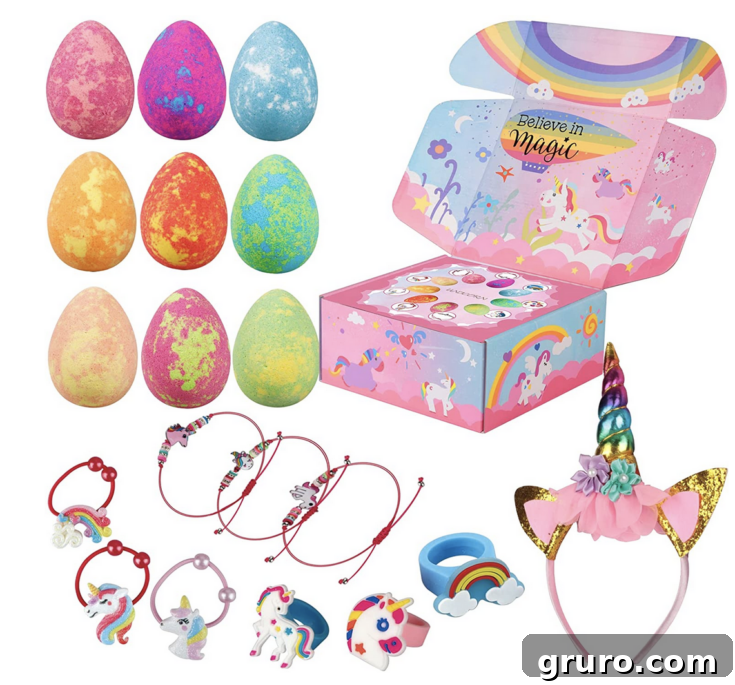 Easter Egg Unicorn Bath Bombs, colorful bath bombs with surprise jewelry inside.