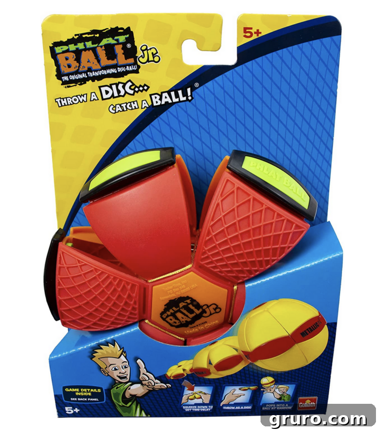 A Phlat Ball, demonstrating its transformation from a flying disc into a spherical ball.